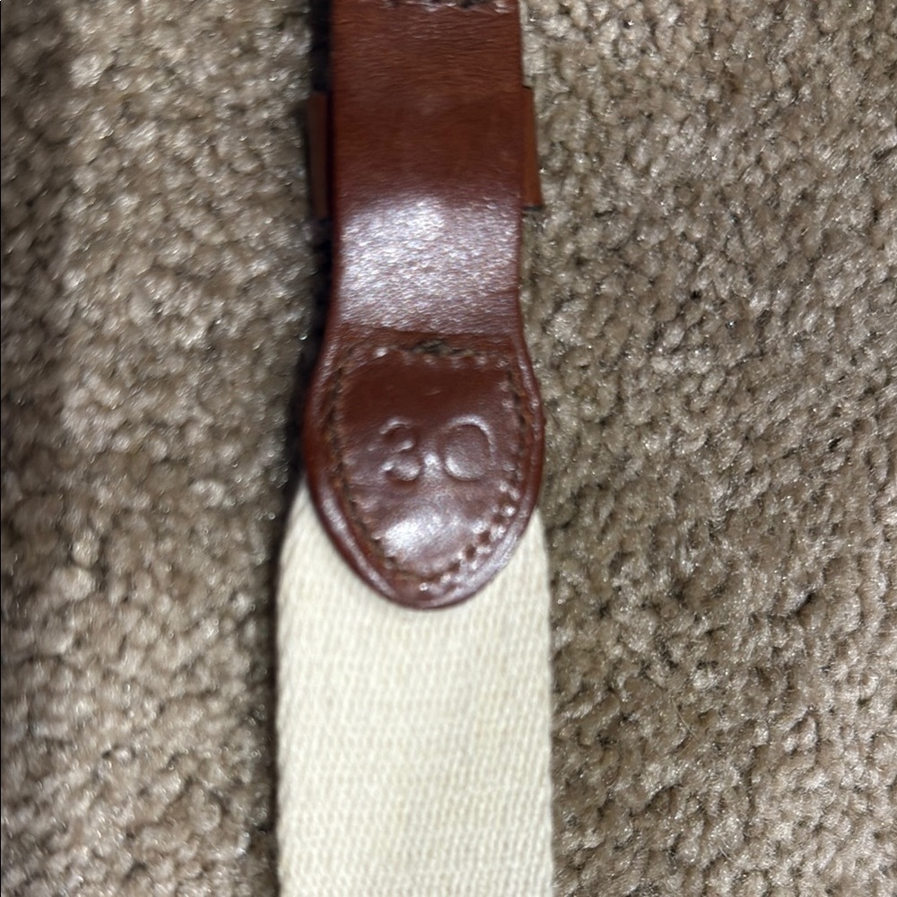 Cream and Brown Leather Belt with Adjustable Design - Picture 2 of 3